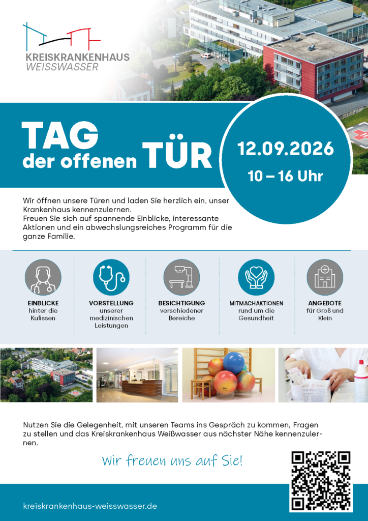 am 12.09.2026 findet von 10 bis 16 Uhr der Tag der offenen Tür im Kreiskrankenhaus Weißwasser statt.